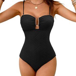 NWT Jolefille XL Black One Piece Swimsuit Women Tummy Control Bathing Suit
